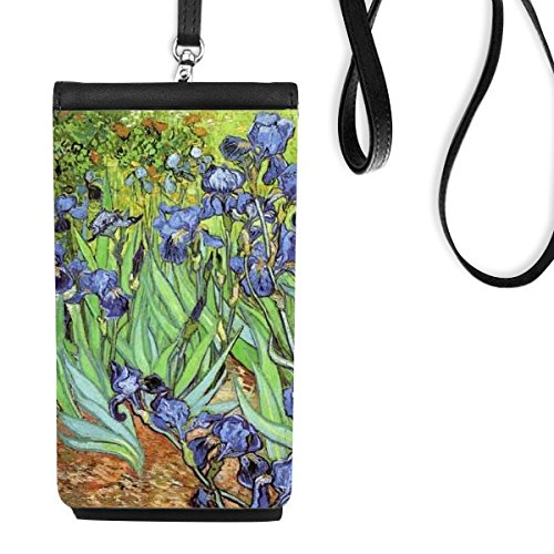 Bourse en cuir suspendu pour téléphone avec motif champ de fleurs pour smartphone noir