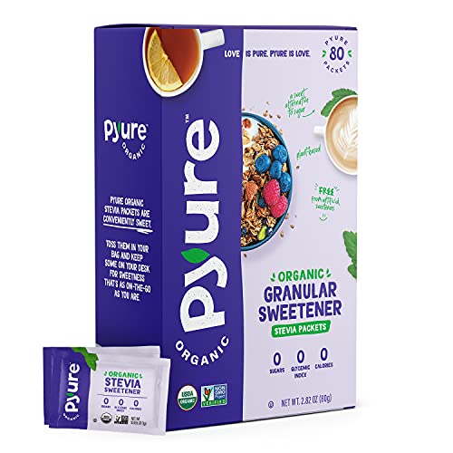 Pyure Organic Stevia Sweetener Packets, Granulated Sugar Substitute, 80 Count