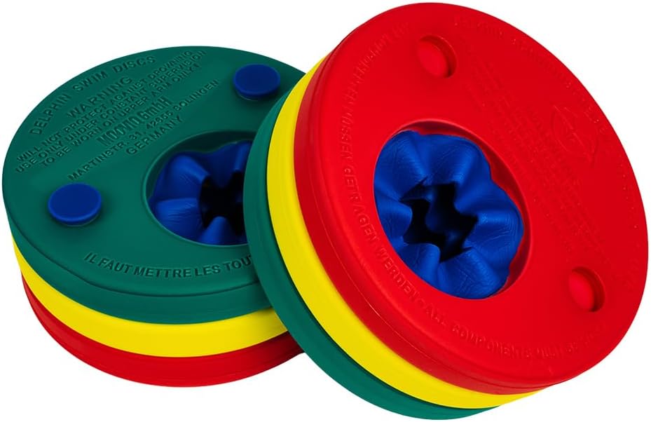 Delphin - Discos de natación ajustables rojo, amarillo y verde para hasta 60 kg