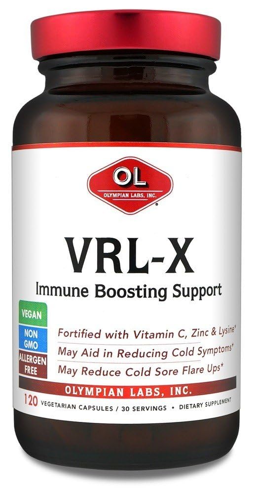 Olympian Labs VRL-X Advanced Immune Support, Vitamin C, Zinc & Lysine, May Aid in Cold Sore Relief, 120 Capsules