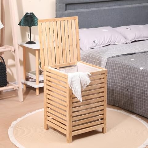 Homesailing Laundry Hamper with Lid Bamboo Laundry Basket with Removable Liner Bag Dirty Clothes Hamper Cover