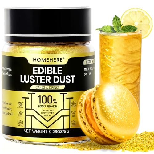 HomeHere Luster Powder Dust Edible Cake Dust 8g, Edible Sprinkle Glitter for Cocktails Drinks Baking Candy Dessert Chocolate Vegan Tasteless