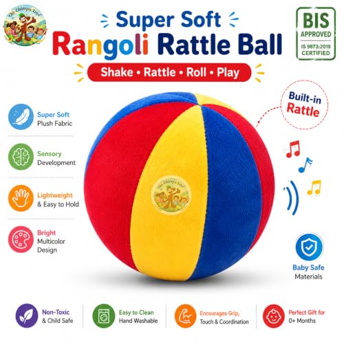 Image of Soft Plush Ball with Rattle 10 CM for Babies & Toddlers | Ultra Soft Fabric Sensory Ball | Baby Grasping Toy | Lightweight | Infant Learning | Safe Gift for Boys & Girls