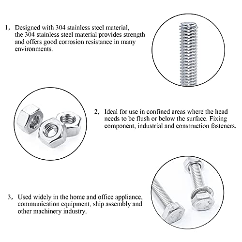 Nuts and Bolts Set M6 Bolts and Nuts 304 Stainless Steel M6 Hex Bolt Kit 10mm 20mm 30mm 40mm with Washers and Reusable Storage Box 120pcs - Image 4