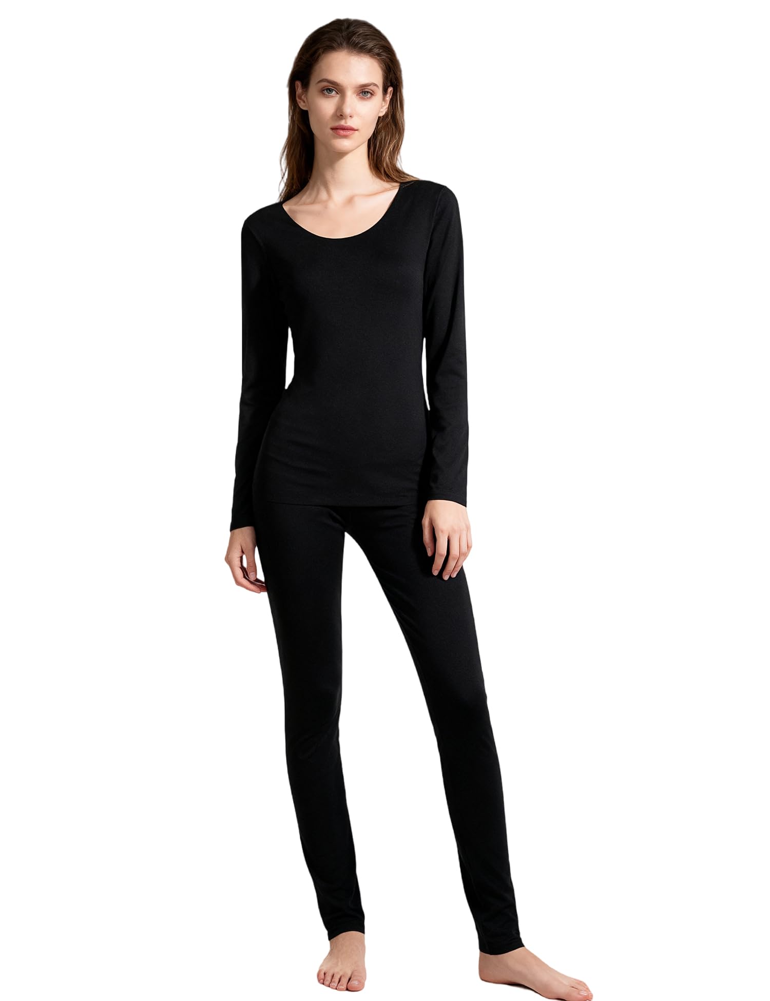 Women's Seamless Thermal Wear Set Winter Warm Fleece-Lined Thermal Underwear Ultra Soft Skin-Friendly Base Layer Crew Neck Top & Bottom Set for Cold Weather