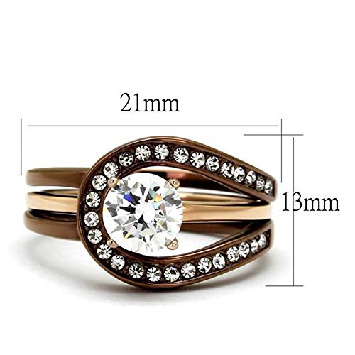 Marimor Jewelry Womens 1 Carat Cubic Zirconia Rose and Brown Stainless Steel 2 Piece Wedding Ring Set2