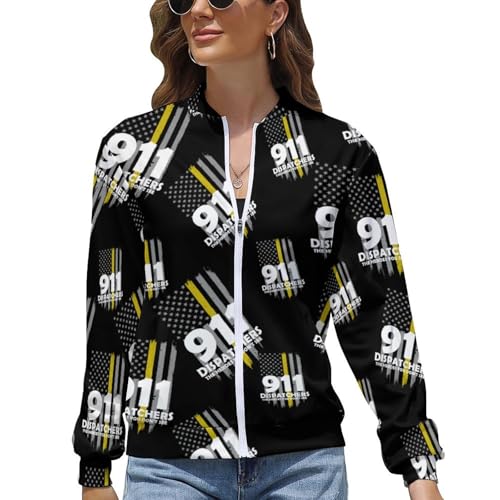Image of USA Yellow Flag 911 Dispatchers Zip Up Jackets for Women Lightweight Sweatshirt Golf Fashion Coat Casual Windbreaker Top XS