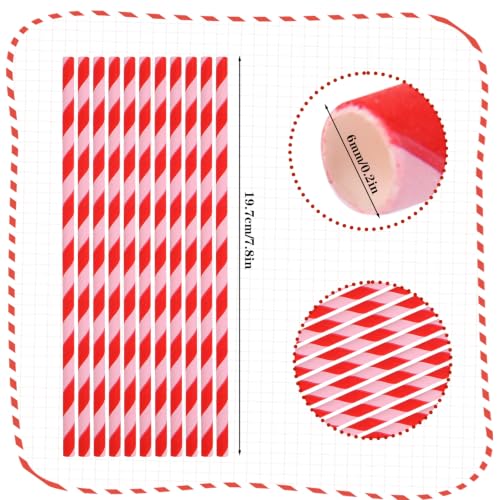 Pitillos de papel rayados rosa y rojo 100 piezas miniatura 2