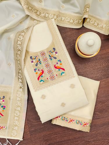 Image of DEVANGI Women's Banarasi Silk Unstitched Salwar Suit Dress Material With Dupatta