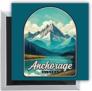 Anchorage Alaska Lake Mountain Design Souvenir 2.5 x 2.5-Inch Fridge Magnet Single