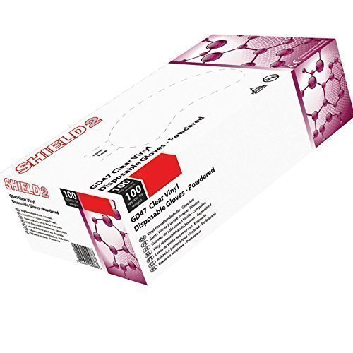 Shield size XL Clear Vinyl Disposable Gloves pack of 100 - powdered.