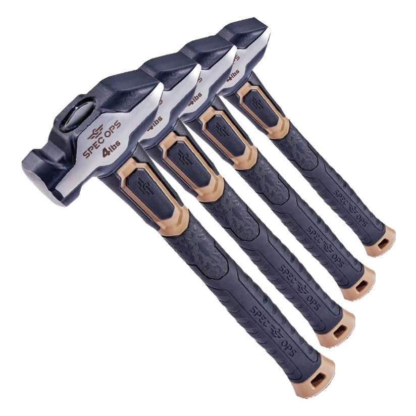 Image of Spec Ops Tools Blacksmith Hammer for Striking, Demolition & Metalworking, Bi-Material Shock-Absorbing and Vibration Dampening Handle, 4 lbs with Soft Mallet Cap (Pack of 4)