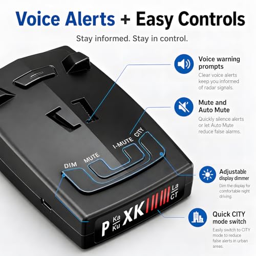 Radar Detector for Cars - Up to 1100 Yards Extreme Long Range Detection, Advanced X K Ka KU ST CT Band & Laser Sensor, Intelligent Voice Alert & False Alert Filter, Windshield Mount Included Black - Image 3
