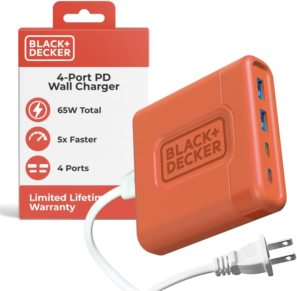 BLACK+DECKER USB C Fast Charger 65W 4 Port Type USB C Charging Station Hub Block TypeC Wall Charger Power Strip Adapter Plug 2 USBC 2 USBA for iPad iPhone 17 16 15 14 Pro Max Pixel Note Galaxy, Coral