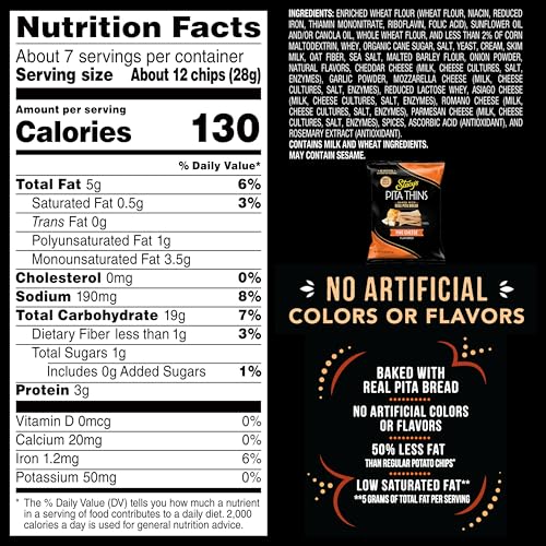 Image of Stacy's Pita Thins, Five Cheese, No Artificial Colors or Flavors, 6.75oz Bag