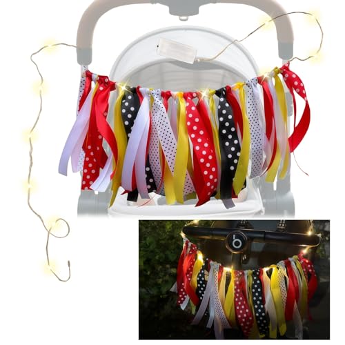 Stroller Decorative Fabric Banner for Walking at Night Make The Stroller Visible Identifier Tag to Spot Your Stroller Fast in Crowds at Theme Parks Zoos (Red-Glisten)