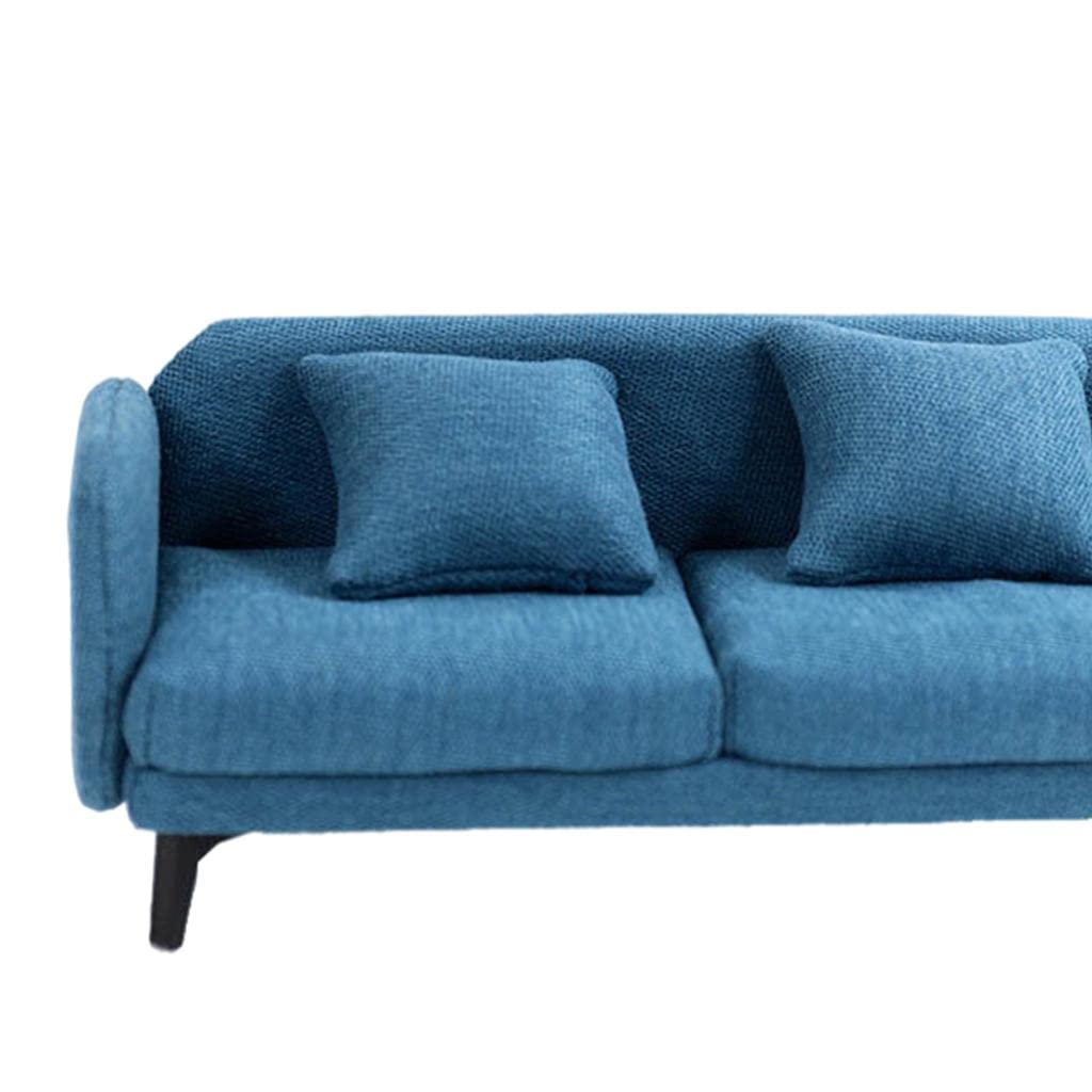 Sofá para Casa de Muñecas, Sofá Doble en Miniatura, Madera, Franela, Muebles para Sala de Estar, Decoración, Accesorios para Casa de Muñecas, Azul