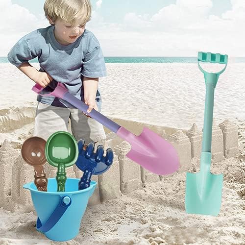 Miniatura 4 de IOKUKI Juego de juguetes de arena de palas largas con bolsa de malla que incluye barco de baño kit de construcción de castillo cubos de playa palas