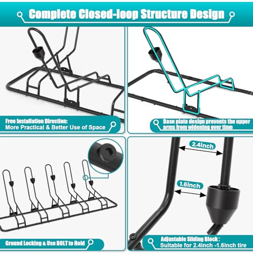 Image of Floor Bike Stand for 5 Bikes, Safeguard Disc Brakes & Derailleurs, Garage