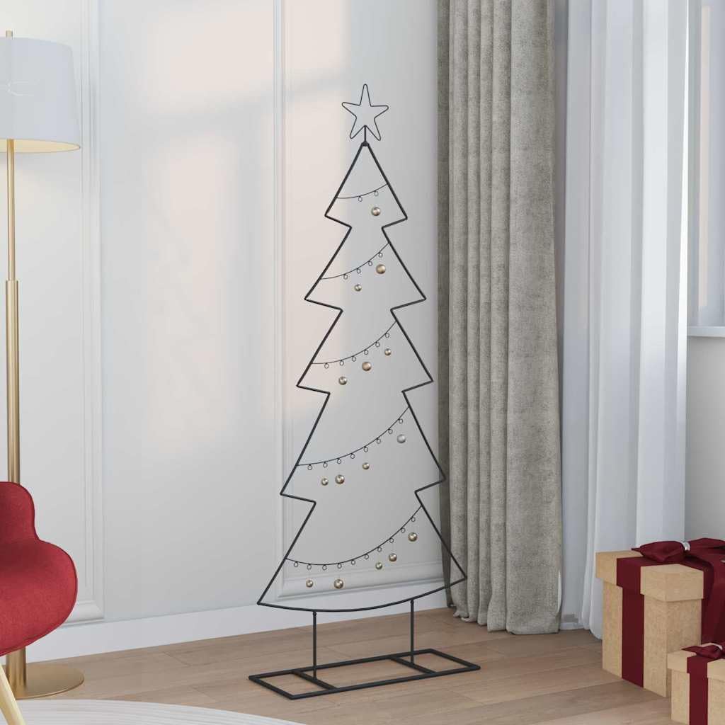 Albero di Natale artificiale in metallo, nero, 150 cm, con supporto in acciaio, per soggiorno e interni, pieghevole, ignifugo, con supporto stabile e aspetto moderno