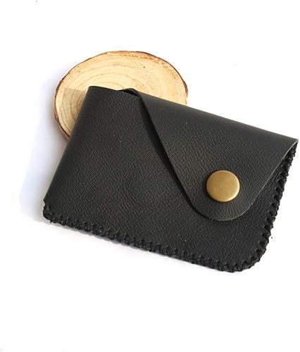 Miniatura 2 de Black Handmade Minimalist Genuine Leather Card Case Wallet Small