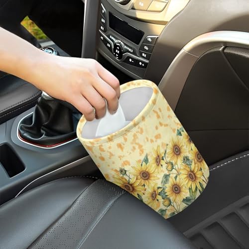 Image of Cute Sunflower Design Car Trash Bin Hanging, Waste Basket - Cute, Portable, Collapsible, Waterproof Rubbish Bag for Back Seat, Floor, or Hanging Headrest