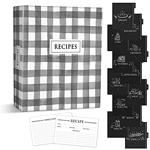 Plaid Recipe Organizer With 50 Recipe Cards 4X6 And Full Page Dividers, Recipe Book Binder, Recipe Binder Kit, Recipe Binder, Cookbook Binder, Recipe Organizer Binder, Recipe Books Holder. #TOP18