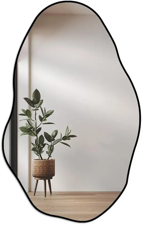 Espelho Orgânico Pedra 80x50cm Design Moderno com Moldura em Couro para Decoração Sofisticada (Preto)