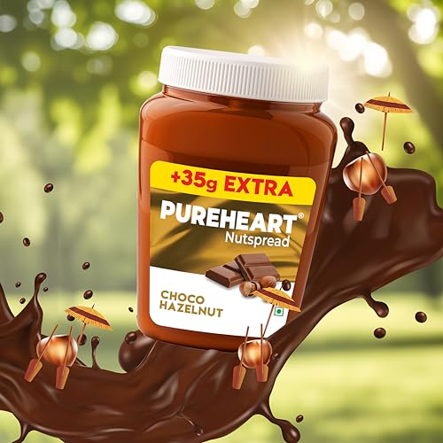 Image of PUREHEART Nut Spread Choco Hazelnut (350 +35 gm Extra) - Nutty, Smooth and Creamy Chocolate Hazelnut Spread for Breakfast - No. 1 Exporter of Roasted Nuts