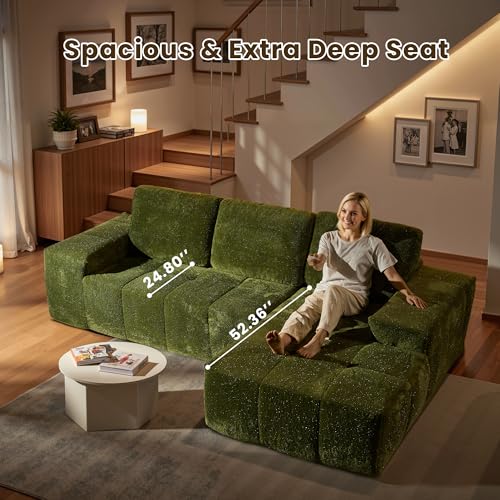 Image of 114 inch Glitter Cloud Sectional Couch with L-Shape Chaise, Modern Boneless Couches for Living Room, Fluffy Tufted Deep Seat Modular Sofa in a Box No Assembly
