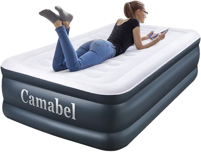 Amazon Com Camabel 18 Inch Double High Twin Air Mattress With Built In Pump For Guests Inflatable Mattress With Electric Pump Elevated Airbed With Flocked Top Camping Blow Up Mattress With Storage Bag Kitchen Dining Twin Double High Air Mattress With Built In Pump