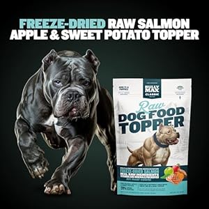 Bully Max Freeze-Dried Uncooked Canine Meals Toppers for Puppies & Grownup Canines – Salmon with Actual Fruits & Veggies – Meal Enhancers with Nutritional vitamins & Minerals – Feed as Pet Deal with or Canine Meal – 3 Pack
