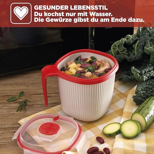 Snips, Becher für heiße Getränke und Suppen für die Mikrowelle, Mikrowellen Suppentassen mit Deckel 0,70 l, 14,5 x 14,5 x 12 cm, Farbe Weiß und Rot, Made in Italy