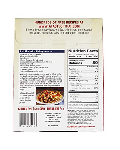 A Taste of Thai Pad Thai Sauce –Authentic Tamarind Cooking Sauce for Stir-Fries,Noodles,Soups & Marinades –Ideal for Thais Recipes –Trans Fat-Free,Gluten-Free, Preservative-Free–(6 Pack, 3.25 oz Each)