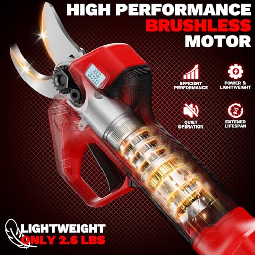 Image of Electric Pruning Shears for Milwaukee Battery, Portable Cordless Pruning Shears with LCD Display＆SK5 Blades, Adjustable Cutting Diameter 0.8-1.2 Inch for Gardening Tree Pruning(NO Battery)