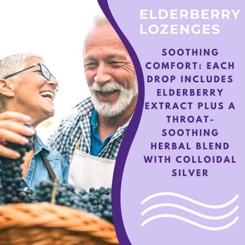 Optivida Health Natural Colloidal Silver Lozenges 60Ppm Elderberry W/Vitamins, Sore Throat, Coughs, Supports Immune System, Fast-Acting Cough Drops, Organic Elderberry W/Zinc (1 Pack) #TOP4