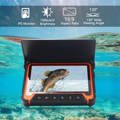 Image of Underwater Fishing Camera,7''IPS Screen Fish Finder,1000TVL Ice Fishing Camera with 12pcs Infrared Lights,6H Battery,USB-C Charging,48FT /14.6M Cable for Lake, Boat, Ice Fishing