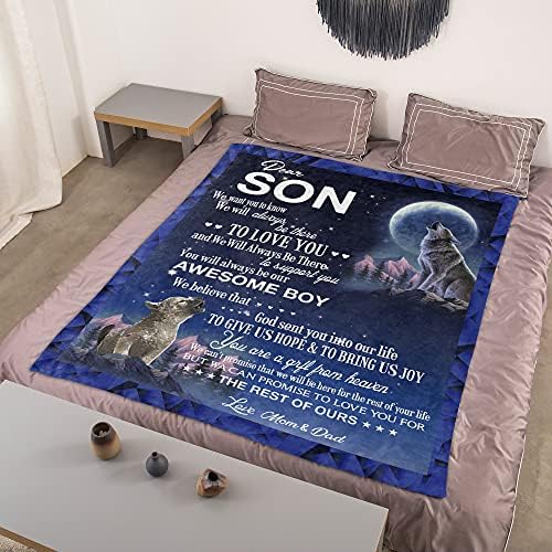Wolf Blanket Gifts for Son of Mom and Dad Blue Blanket Birthday Christmas 140x180CM