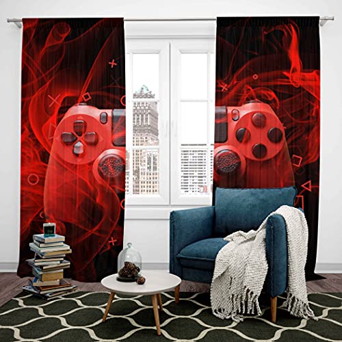 Kids Gamepad Window Treatments Modern Gamer Bedroom Decor For Boys Girls Teens Game Controller Curtain Youth Gaming Console Drapes Red Black Room Decor W66*L72 - Image 3