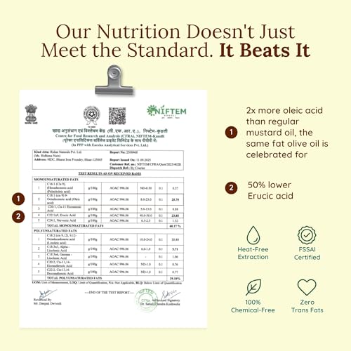 Image of SatRas India's First High Oleic Mustard Oil 1Ltr Extracted from Raya 1706 Seeds | 2X Higher Oleic Acid | Cold pressed Kachi Ghani Sarso Oil | Unrefined, Pure Sarson Tel | Non-GMO & Preservatives Free