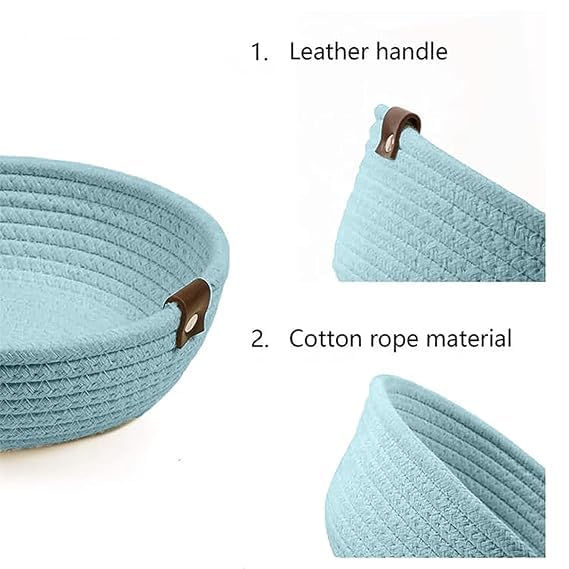 Image of [Set of 3-9 inch,8 inch,7 inch inch, Round, Blue] Handwoven Soft Jute Cotton Basket | Eco-Friendly Shelf Baskets, Naturally Reshapes After Filling | Ideal for Storage, Organization & Gift Hampers