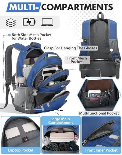 Image of ProEtrade Backpack Bookbag for College Laptop Travel,Fit Laptop Up to 15.6 inch with USB Charging Port Multi Compartment Anti theft, Gift for Women Men (Blue)