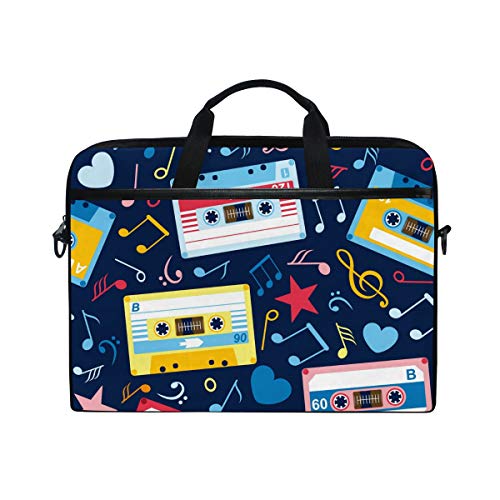 14 Zoll Laptop-Tasche, Musiknoten, alte Kassetten, Canvas, Laptoptasche, Bussiness Handtasche mit Schultergurt für Damen und Herren