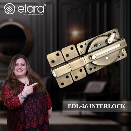 Image of Elara Interlock Deadbolts with 10-Year Warranty | 6 Turn Lock for Main Door | 4 Brass Ultra Key, Single & Double Door Lock | Office | Room | Shutter Lock (EDL-26) (Antique)