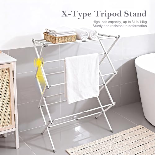 Bobikuke Klappbarer Wäscheständer mit 4 Kleiderbügel, ausziehbar Wäscheständer 3 Ebenen für drinnen und draußen, 73 x 35.5 x 105 cm - Weiß