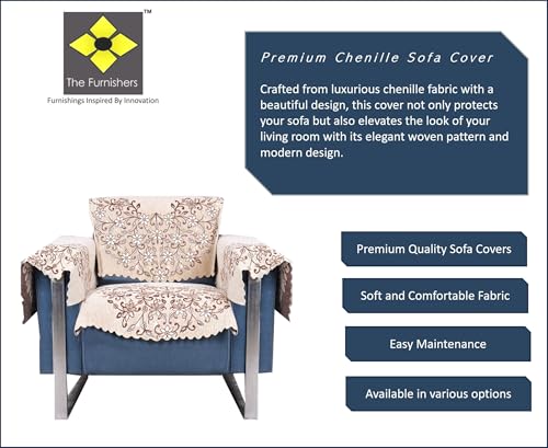Image of Premium Chenille Woven Anti-Slip 1 Seater Sofa Cover with Arm Rest | L-Shape Sofa Seat Protector for Living Room | Durable & Stylish Slipcover - Beige - Phoolkari
