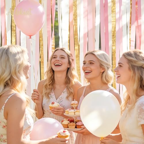 Image of AOBKIAT Wedding Streamers Party Decorations,8 Rolls Pink Gold Crepe Paper