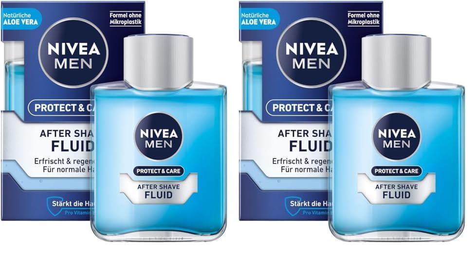 NIVEA MEN Protect & Care After Shave Fluid (100 ml), beruhigendes After Shave, Hautpflege nach der Rasur mit Aloe Vera und Pro Vitamin B5 (Packung mit 2)