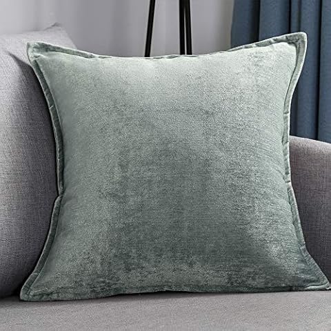 QINUO HOME Decor Pillow Covers Soft Decorative Chenille Velvet Square Throw Pillow Sofa Cushion Covers Set Couch, 2 Pack, 18x18 inch (45cm), Duck egg Cover