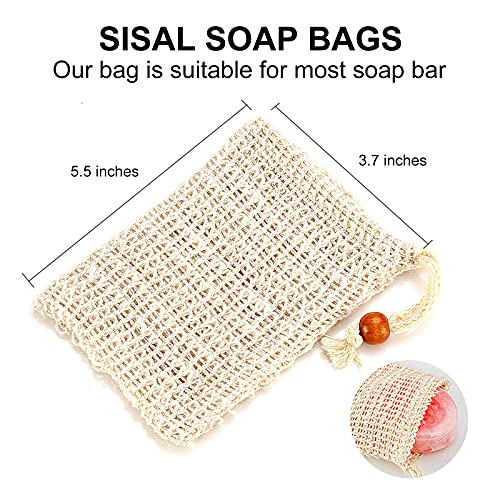 AMAHOMESA Soap Bag, Natural Sisal Soap Saver Bag Pouch Mesh Net Waste Plastic-Free Exfoliating Foaming and Drying Soap Holder for Shower (4 Pack)